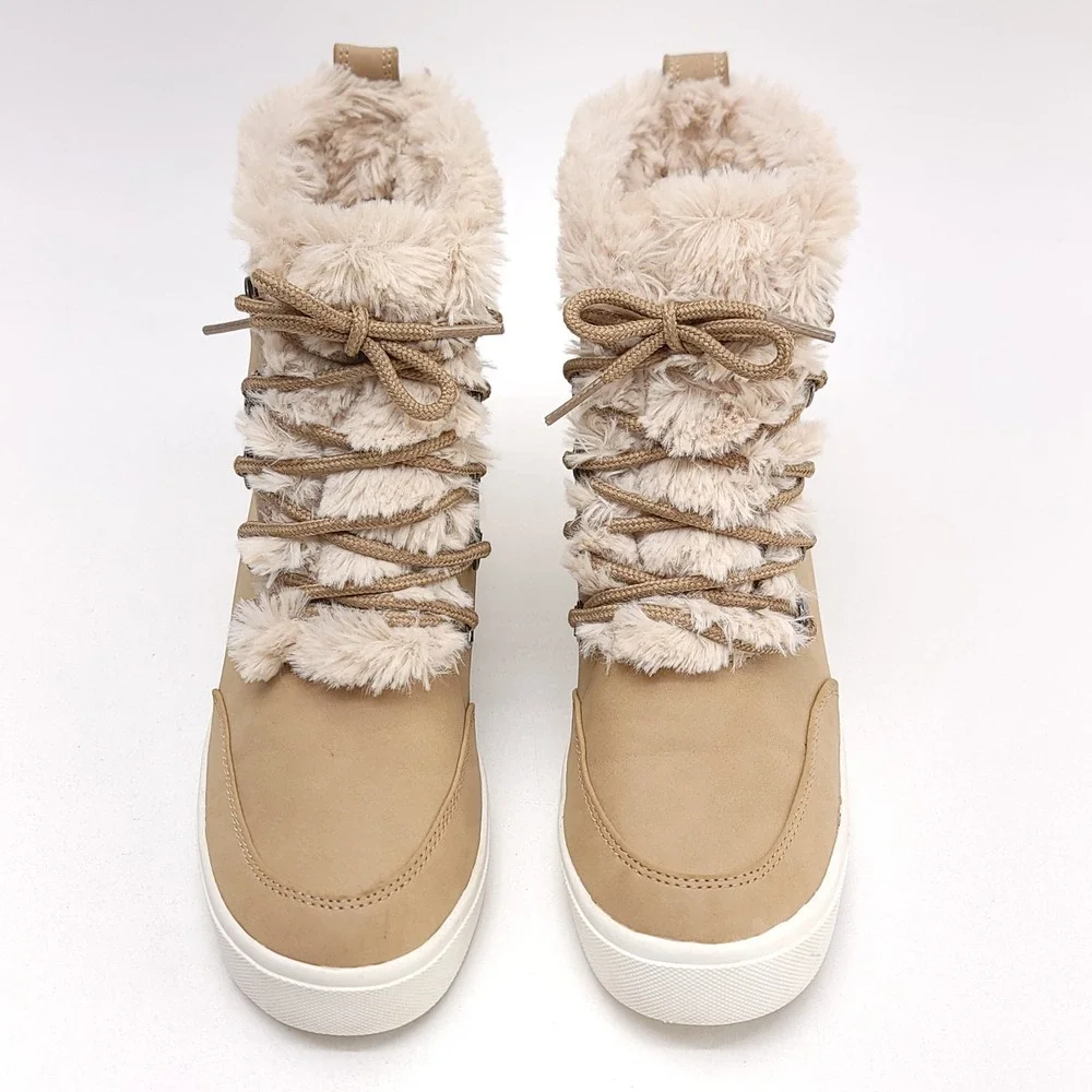 Brash Wedge Ankle Bootie Tan Faux Fur Trim Sneaker Womens Size 8